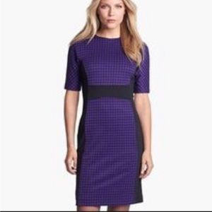 NWOT Michael Kors Purple Black Dress Gold Zipper Short Sleeve Sz 8